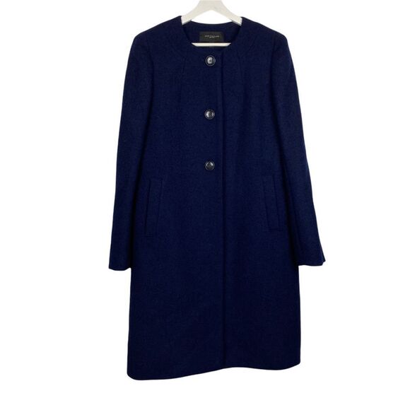 Ann Taylor Wool Deep Blue Collarless Coat size 12 - Picture 1 of 9